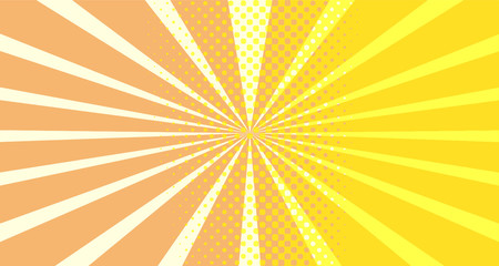 Vintage colorful comic book background. Orange blank bubbles of different shapes. Rays, radial, halftone, dotted effects. For sale banner empty Place for text 1960s. Copy space vector eps10.