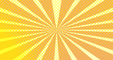 Vintage colorful comic book background. Orange blank bubbles of different shapes. Rays, radial, halftone, dotted effects. For sale banner empty Place for text 1960s. Copy space vector eps10.