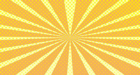 Vintage colorful comic book background. Orange blank bubbles of different shapes. Rays, radial, halftone, dotted effects. For sale banner empty Place for text 1960s. Copy space vector eps10.