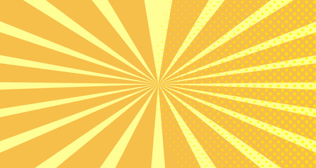 Vintage colorful comic book background. Orange blank bubbles of different shapes. Rays, radial, halftone, dotted effects. For sale banner empty Place for text 1960s. Copy space vector eps10.