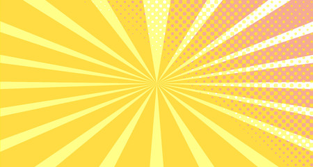 Fototapeta premium Vintage colorful comic book background. Orange blank bubbles of different shapes. Rays, radial, halftone, dotted effects. For sale banner empty Place for text 1960s. Copy space vector eps10.