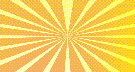 Vintage colorful comic book background. Orange blank bubbles of different shapes. Rays, radial, halftone, dotted effects. For sale banner empty Place for text 1960s. Copy space vector eps10.