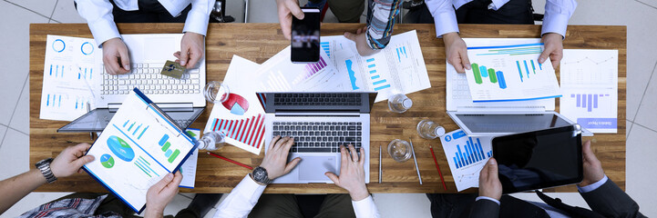 Group business people problem solution in office table