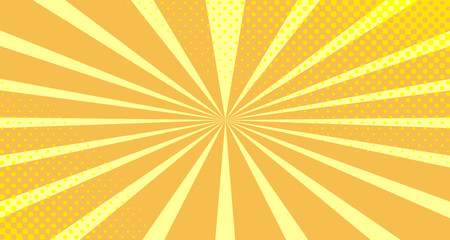Vintage colorful comic book background. Orange blank bubbles of different shapes. Rays, radial, halftone, dotted effects. For sale banner empty Place for text 1960s. Copy space vector eps10.