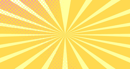 Vintage colorful comic book background. Orange blank bubbles of different shapes. Rays, radial, halftone, dotted effects. For sale banner empty Place for text 1960s. Copy space vector eps10.