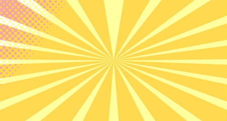 Vintage colorful comic book background. Orange blank bubbles of different shapes. Rays, radial, halftone, dotted effects. For sale banner empty Place for text 1960s. Copy space vector eps10.