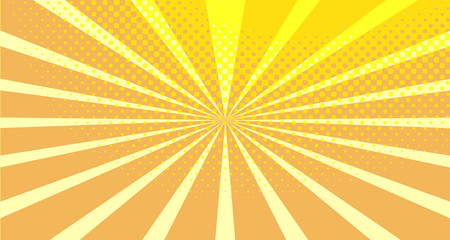 Vintage colorful comic book background. Orange blank bubbles of different shapes. Rays, radial, halftone, dotted effects. For sale banner empty Place for text 1960s. Copy space vector eps10.