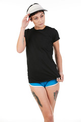 Blank t-shirt mock-up - Beautiful retro sports fashion girl ready for your design