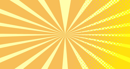 Vintage colorful comic book background. Orange blank bubbles of different shapes. Rays, radial, halftone, dotted effects. For sale banner empty Place for text 1960s. Copy space vector eps10.