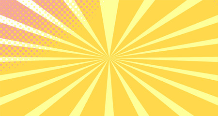 Vintage colorful comic book background. Orange blank bubbles of different shapes. Rays, radial, halftone, dotted effects. For sale banner empty Place for text 1960s. Copy space vector eps10.
