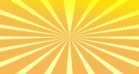 Vintage colorful comic book background. Orange blank bubbles of different shapes. Rays, radial, halftone, dotted effects. For sale banner empty Place for text 1960s. Copy space vector eps10.