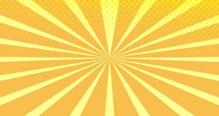 Vintage colorful comic book background. Orange blank bubbles of different shapes. Rays, radial, halftone, dotted effects. For sale banner empty Place for text 1960s. Copy space vector eps10.