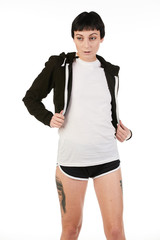 Fototapeta premium Blank t-shirt mock-up - Beautiful retro sports fashion girl ready for your design