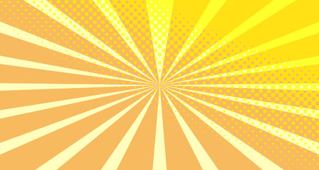 Vintage colorful comic book background. Orange blank bubbles of different shapes. Rays, radial, halftone, dotted effects. For sale banner empty Place for text 1960s. Copy space vector eps10.