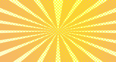 Vintage colorful comic book background. Orange blank bubbles of different shapes. Rays, radial, halftone, dotted effects. For sale banner empty Place for text 1960s. Copy space vector eps10.