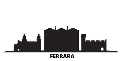 Italy, Ferrara city skyline isolated vector illustration. Italy, Ferrara travel cityscape with landmarks