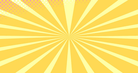 Vintage colorful comic book background. Orange blank bubbles of different shapes. Rays, radial, halftone, dotted effects. For sale banner empty Place for text 1960s. Copy space vector eps10.