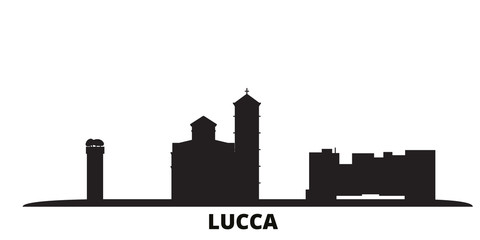 Italy, Lucca city skyline isolated vector illustration. Italy, Lucca travel cityscape with landmarks - obrazy, fototapety, plakaty