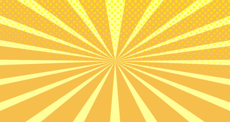 Vintage colorful comic book background. Orange blank bubbles of different shapes. Rays, radial, halftone, dotted effects. For sale banner empty Place for text 1960s. Copy space vector eps10.