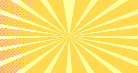 Vintage colorful comic book background. Orange blank bubbles of different shapes. Rays, radial, halftone, dotted effects. For sale banner empty Place for text 1960s. Copy space vector eps10.