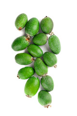 Juicy and ripe feijoa isolated on a white background. Healthy autumn fruit.