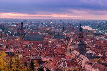 Fototapeta na wymiar Panoramic view and the castle of Heidelberg city in the evening, Germany.