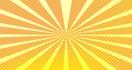 Vintage colorful comic book background. Orange blank bubbles of different shapes. Rays, radial, halftone, dotted effects. For sale banner empty Place for text 1960s. Copy space vector eps10.