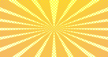 Vintage colorful comic book background. Orange blank bubbles of different shapes. Rays, radial, halftone, dotted effects. For sale banner empty Place for text 1960s. Copy space vector eps10.