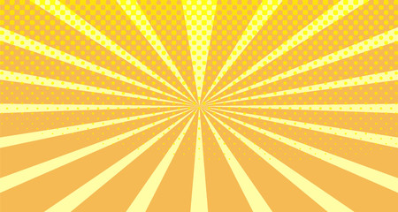 Vintage colorful comic book background. Orange blank bubbles of different shapes. Rays, radial, halftone, dotted effects. For sale banner empty Place for text 1960s. Copy space vector eps10.