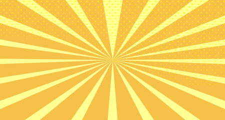 Vintage colorful comic book background. Orange blank bubbles of different shapes. Rays, radial, halftone, dotted effects. For sale banner empty Place for text 1960s. Copy space vector eps10.