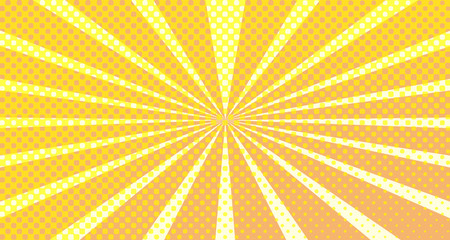 Vintage colorful comic book background. Orange blank bubbles of different shapes. Rays, radial, halftone, dotted effects. For sale banner empty Place for text 1960s. Copy space vector eps10.
