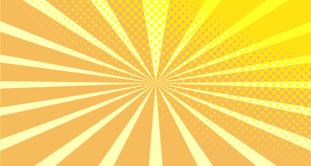 Vintage colorful comic book background. Orange blank bubbles of different shapes. Rays, radial, halftone, dotted effects. For sale banner empty Place for text 1960s. Copy space vector eps10.