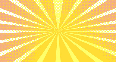 Vintage colorful comic book background. Orange blank bubbles of different shapes. Rays, radial, halftone, dotted effects. For sale banner empty Place for text 1960s. Copy space vector eps10.