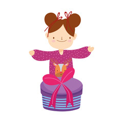 merry christmas little girl with ugly sweater and gift