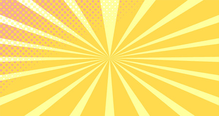 Vintage colorful comic book background. Orange blank bubbles of different shapes. Rays, radial, halftone, dotted effects. For sale banner empty Place for text 1960s. Copy space vector eps10.