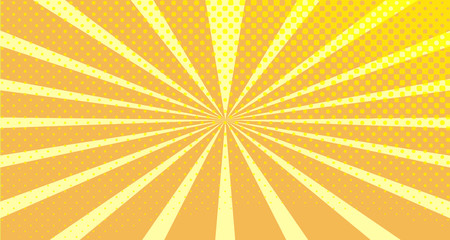 Vintage colorful comic book background. Orange blank bubbles of different shapes. Rays, radial, halftone, dotted effects. For sale banner empty Place for text 1960s. Copy space vector eps10.