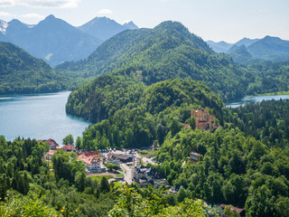 Schwangau village in Bavaria, southern Germany. It’s a gateway to the grand Neuschwanstein Castle
