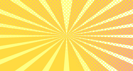 Vintage colorful comic book background. Orange blank bubbles of different shapes. Rays, radial, halftone, dotted effects. For sale banner empty Place for text 1960s. Copy space vector eps10.