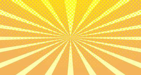 Vintage colorful comic book background. Orange blank bubbles of different shapes. Rays, radial, halftone, dotted effects. For sale banner empty Place for text 1960s. Copy space vector eps10.