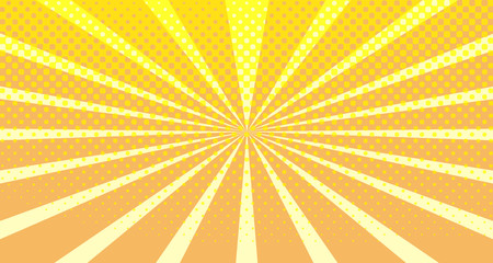 Vintage colorful comic book background. Orange blank bubbles of different shapes. Rays, radial, halftone, dotted effects. For sale banner empty Place for text 1960s. Copy space vector eps10.