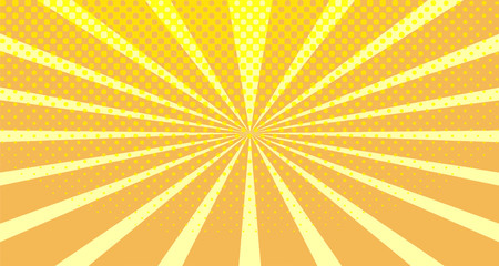 Vintage colorful comic book background. Orange blank bubbles of different shapes. Rays, radial, halftone, dotted effects. For sale banner empty Place for text 1960s. Copy space vector eps10.