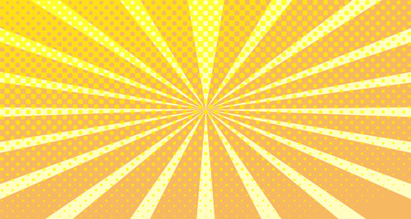 Vintage colorful comic book background. Orange blank bubbles of different shapes. Rays, radial, halftone, dotted effects. For sale banner empty Place for text 1960s. Copy space vector eps10.