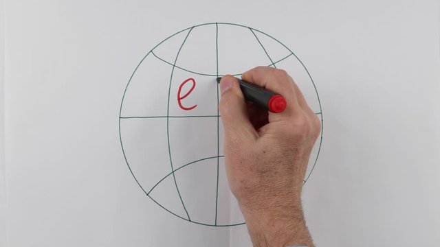 The lecturer writes on a whiteboard the term "eco- anxiety" at a lecture on the climate change. Using of a visual aids