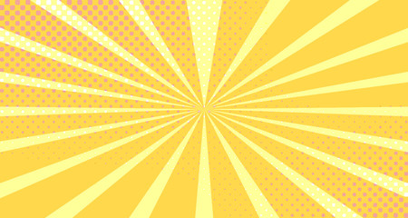 Vintage colorful comic book background. Orange blank bubbles of different shapes. Rays, radial, halftone, dotted effects. For sale banner empty Place for text 1960s. Copy space vector eps10.