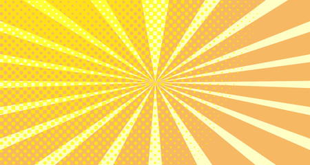 Vintage colorful comic book background. Orange blank bubbles of different shapes. Rays, radial, halftone, dotted effects. For sale banner empty Place for text 1960s. Copy space vector eps10.