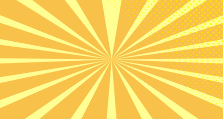 Vintage colorful comic book background. Orange blank bubbles of different shapes. Rays, radial, halftone, dotted effects. For sale banner empty Place for text 1960s. Copy space vector eps10.