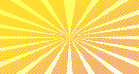 Vintage colorful comic book background. Orange blank bubbles of different shapes. Rays, radial, halftone, dotted effects. For sale banner empty Place for text 1960s. Copy space vector eps10.