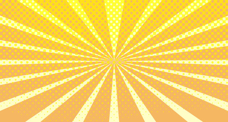 Vintage colorful comic book background. Orange blank bubbles of different shapes. Rays, radial, halftone, dotted effects. For sale banner empty Place for text 1960s. Copy space vector eps10.