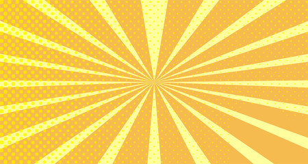 Vintage colorful comic book background. Orange blank bubbles of different shapes. Rays, radial, halftone, dotted effects. For sale banner empty Place for text 1960s. Copy space vector eps10.