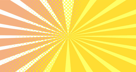 Vintage colorful comic book background. Orange blank bubbles of different shapes. Rays, radial, halftone, dotted effects. For sale banner empty Place for text 1960s. Copy space vector eps10.